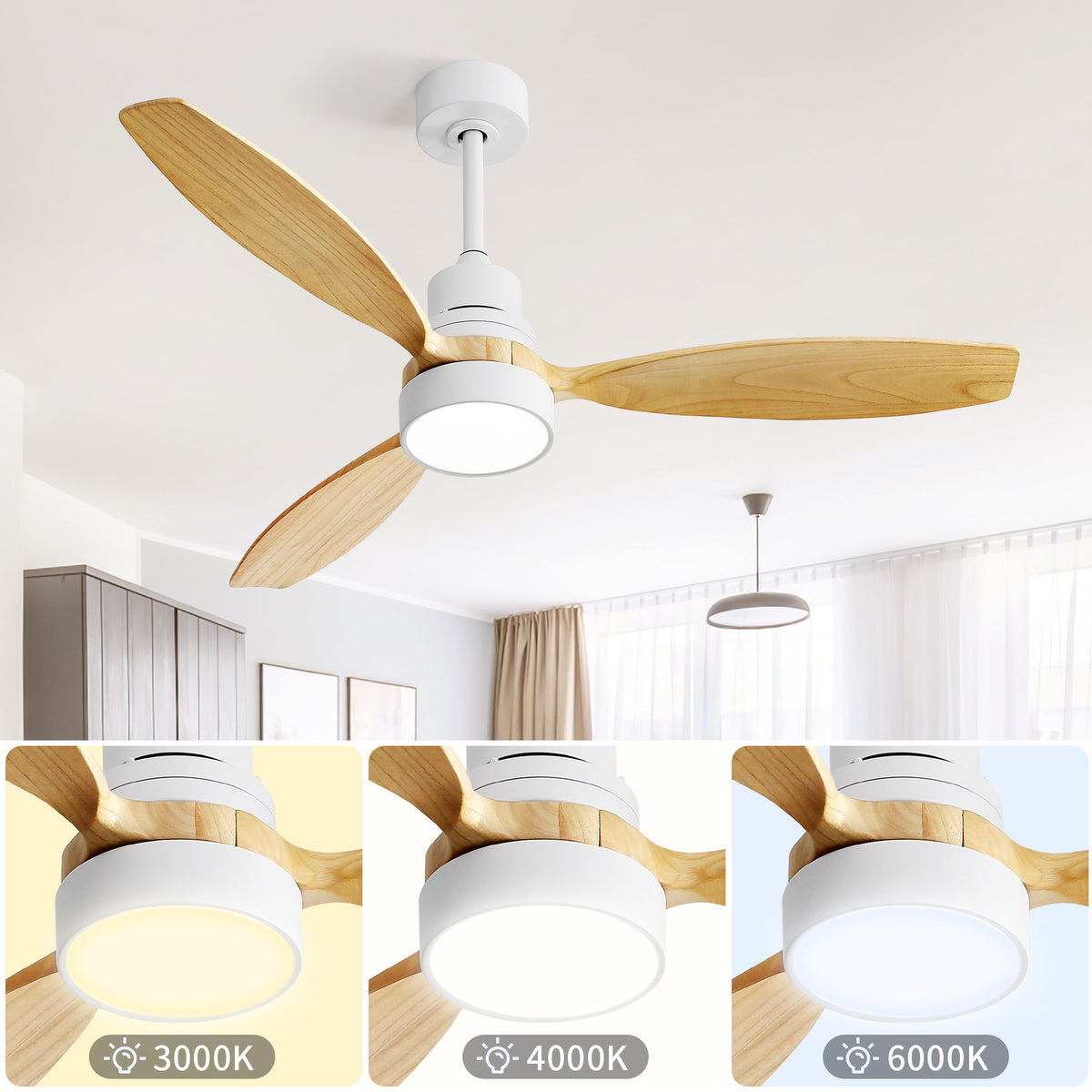 52" Integrated LED Ceiling Fan With Remote Control And Blades For Living Room