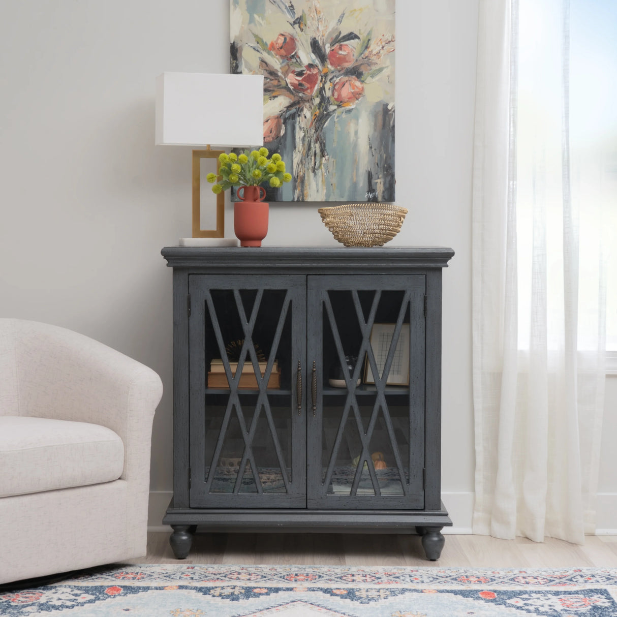 Slade Transitional Colonial 2-Door Cabinet with Lattice Detailing
