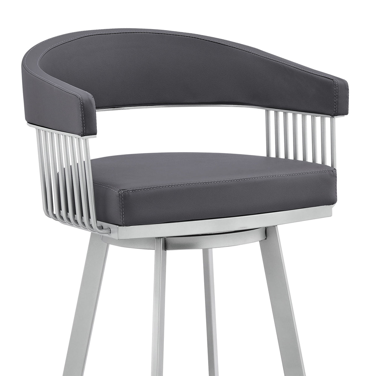 Chelsea - 25" Slate Gray Faux Leather And Silver Metal Bar Stool