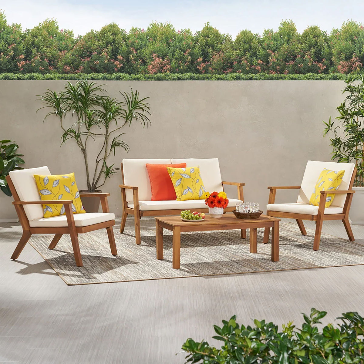 Avacyn - Outdoor Acacia Wood 4 Seater Chat Set With Cushions