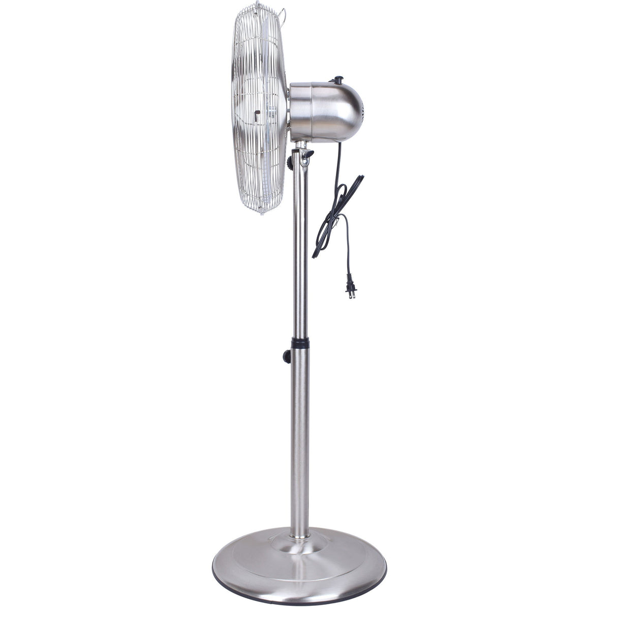 Stand Fan, 4 Blades, Rotary Knob Switch, Oscillation Function, Tilting Angle - Chrome