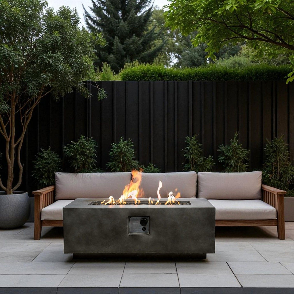 Fire Pit Table Outdoor Heater Dual Fuel Concrete Construction 42x15in