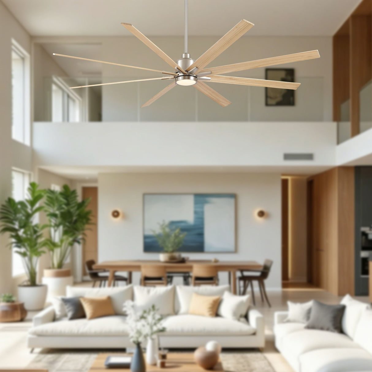 Oversized Large Ceiling Fan With Dimmable LED Light, 8 Blades, Remote Control