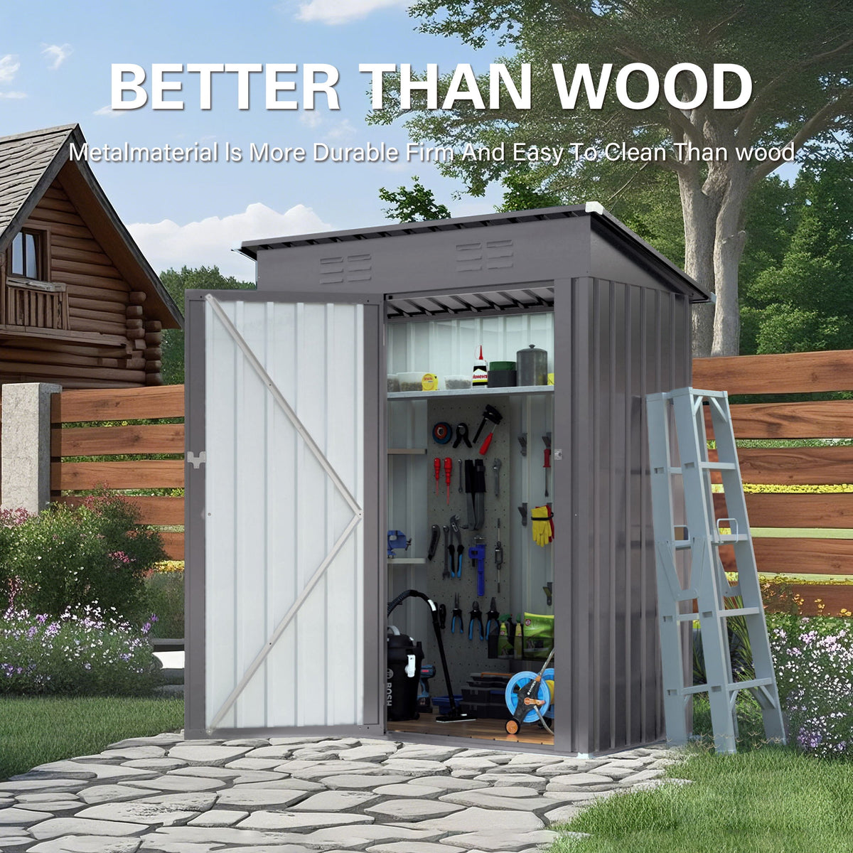 5 X 3 Ft Durable Metal Shed Outdoor Storage Shed With Pitched Roof And Lockable Door - Gray