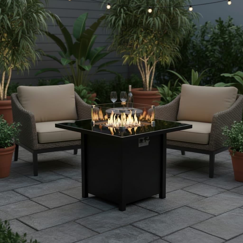 Outdoor Fire Pit Table Powder Coated Steel 40000 BTU 30x25in Black