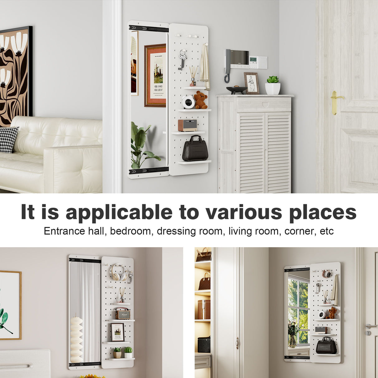 Wall Mounted Full Length Mirror With Shelf And Hook