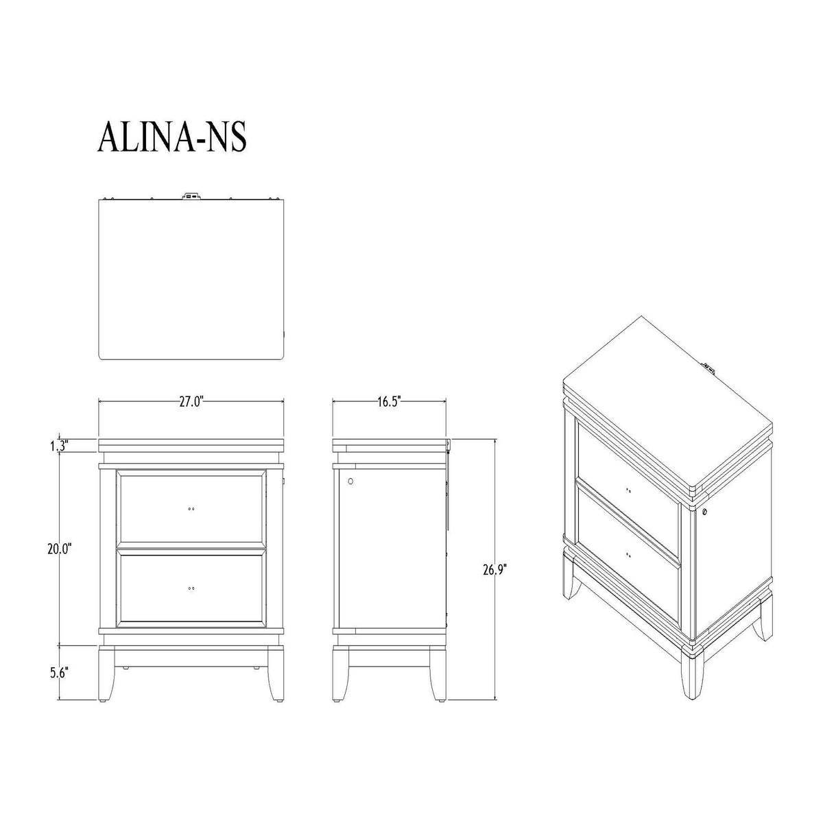 Adalid - Nightstand With Glittered Drawer Front And LED Lighting - White