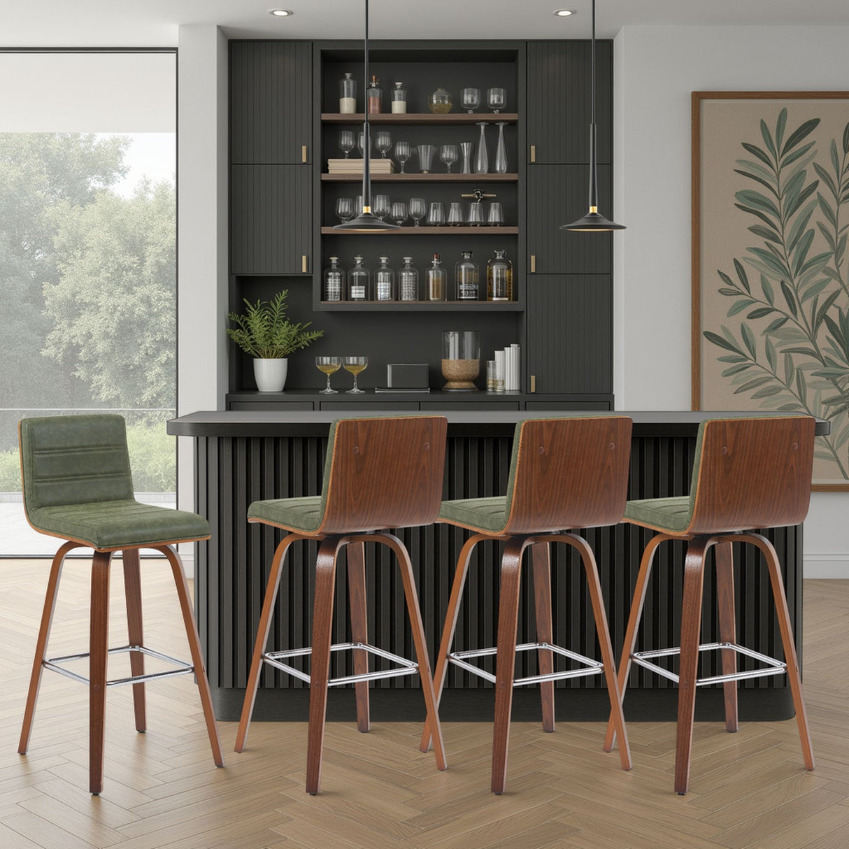 Vienna - Modern Swivel Bar Height Stool - Walnut Finished Wood Frame