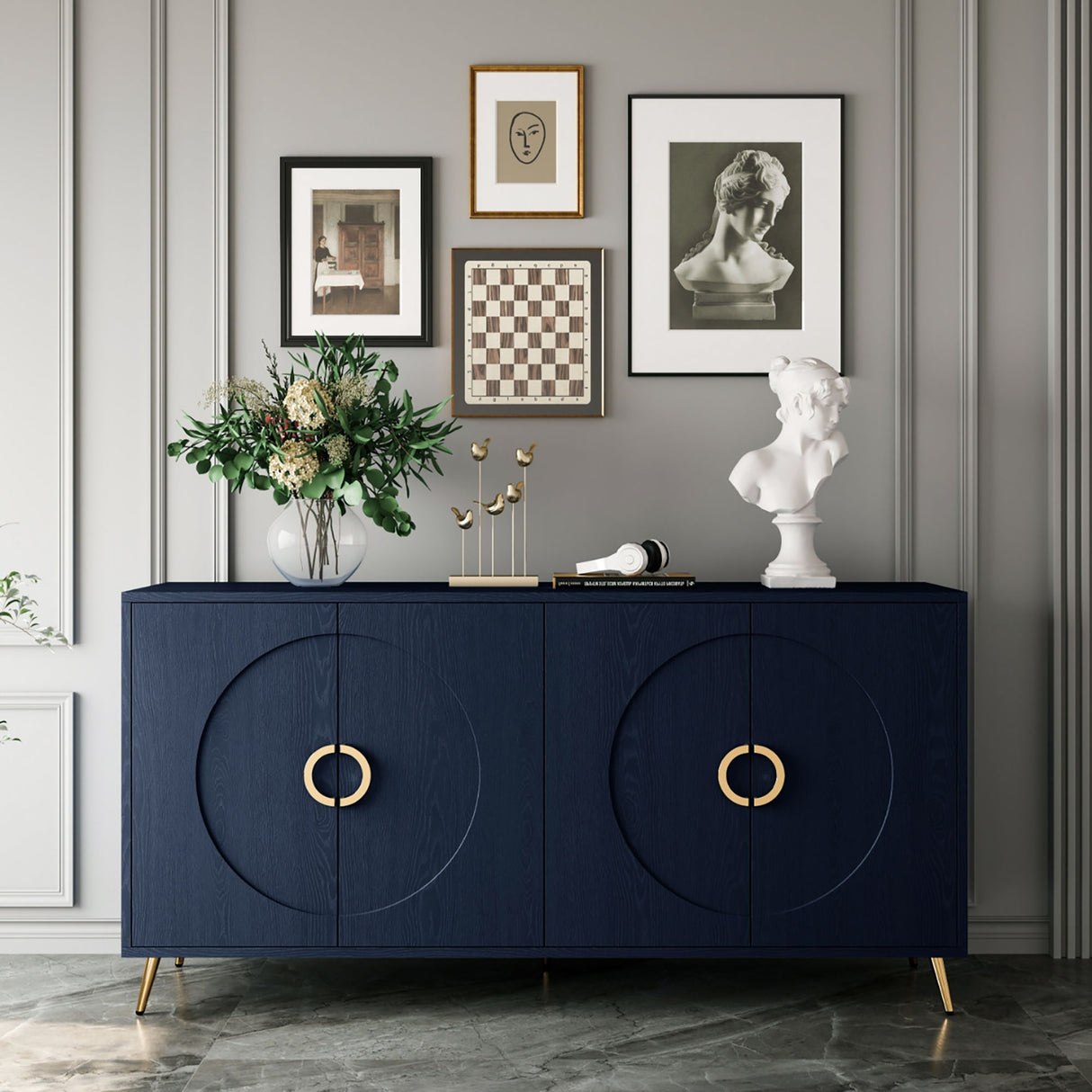 Modern Sideboard Buffet Server Cabinet Lacquered Wood Storage 60x31in