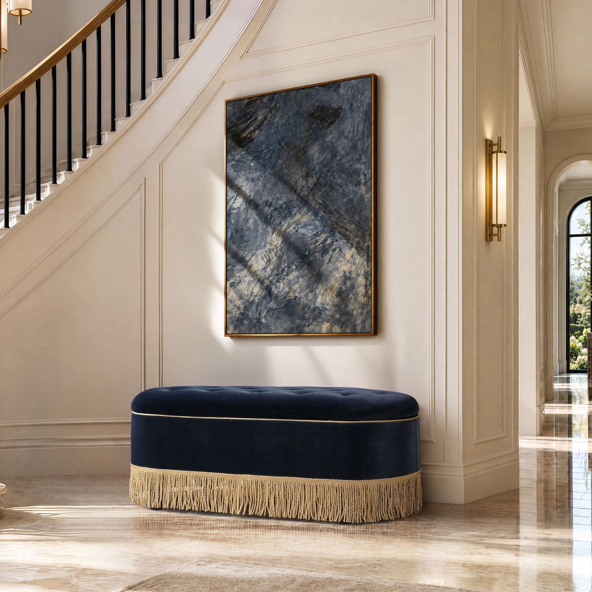 Melinda - Oval Tufted Bullion Fringe Storage Bench