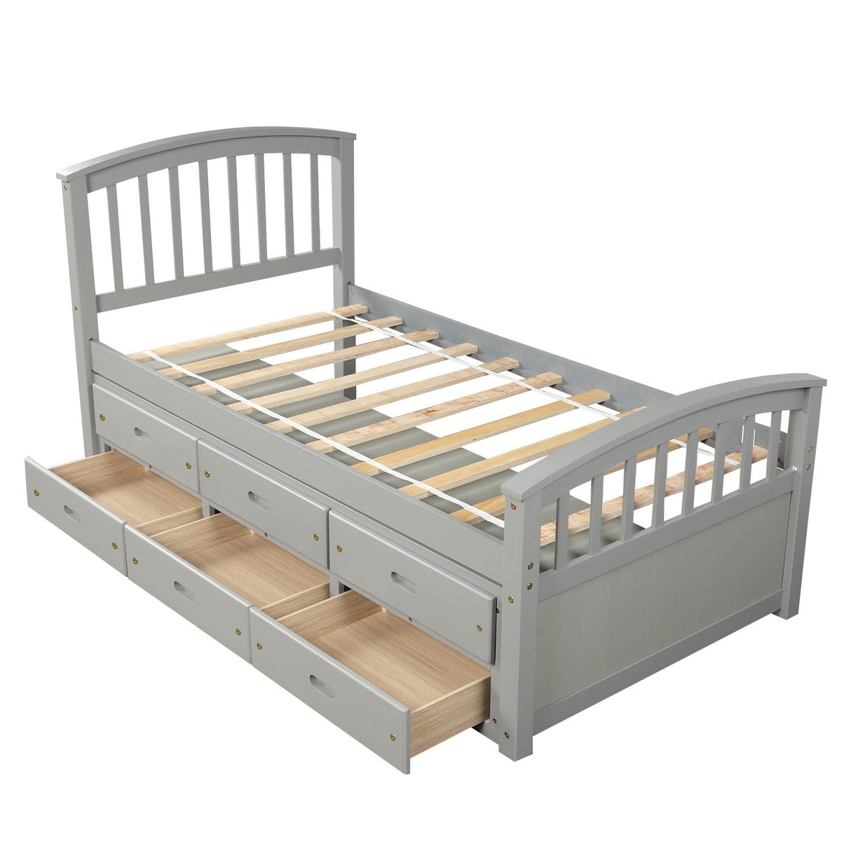 Twin Size Platform Storage Bed Solid Wood Bed With 6 Drawers - Gray