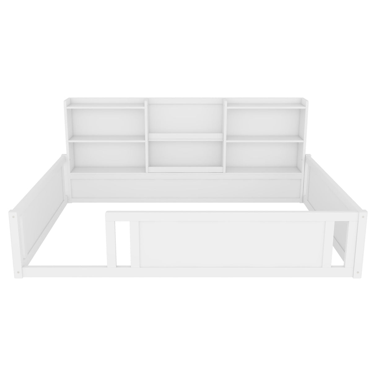 Platform Floor Bed With Guardrail Fence And Side Storage Shelves
