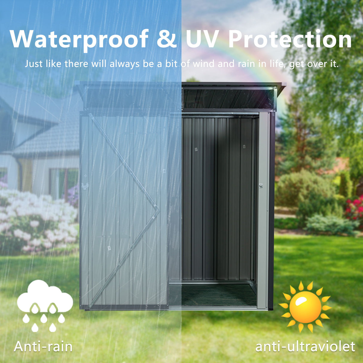 Outdoor Storage Shed Garden Building Transparent Plate Metal 59x71in