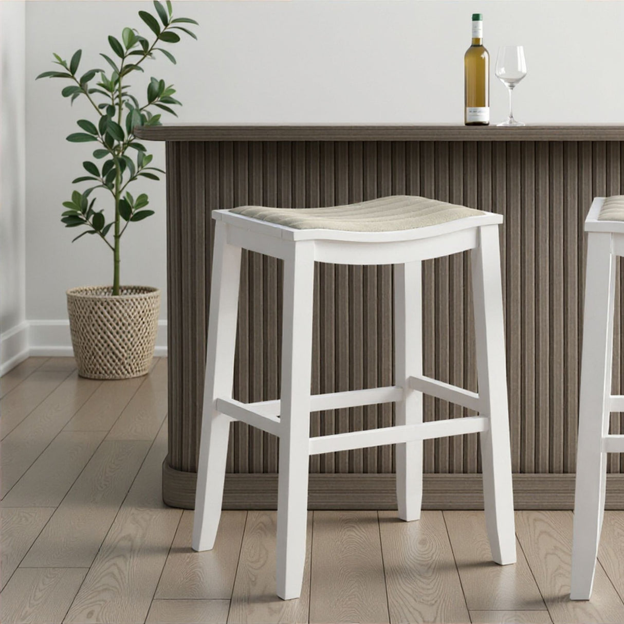 Iyani - Coastal Modern Wood Bar Height Kitchen Bar Stool