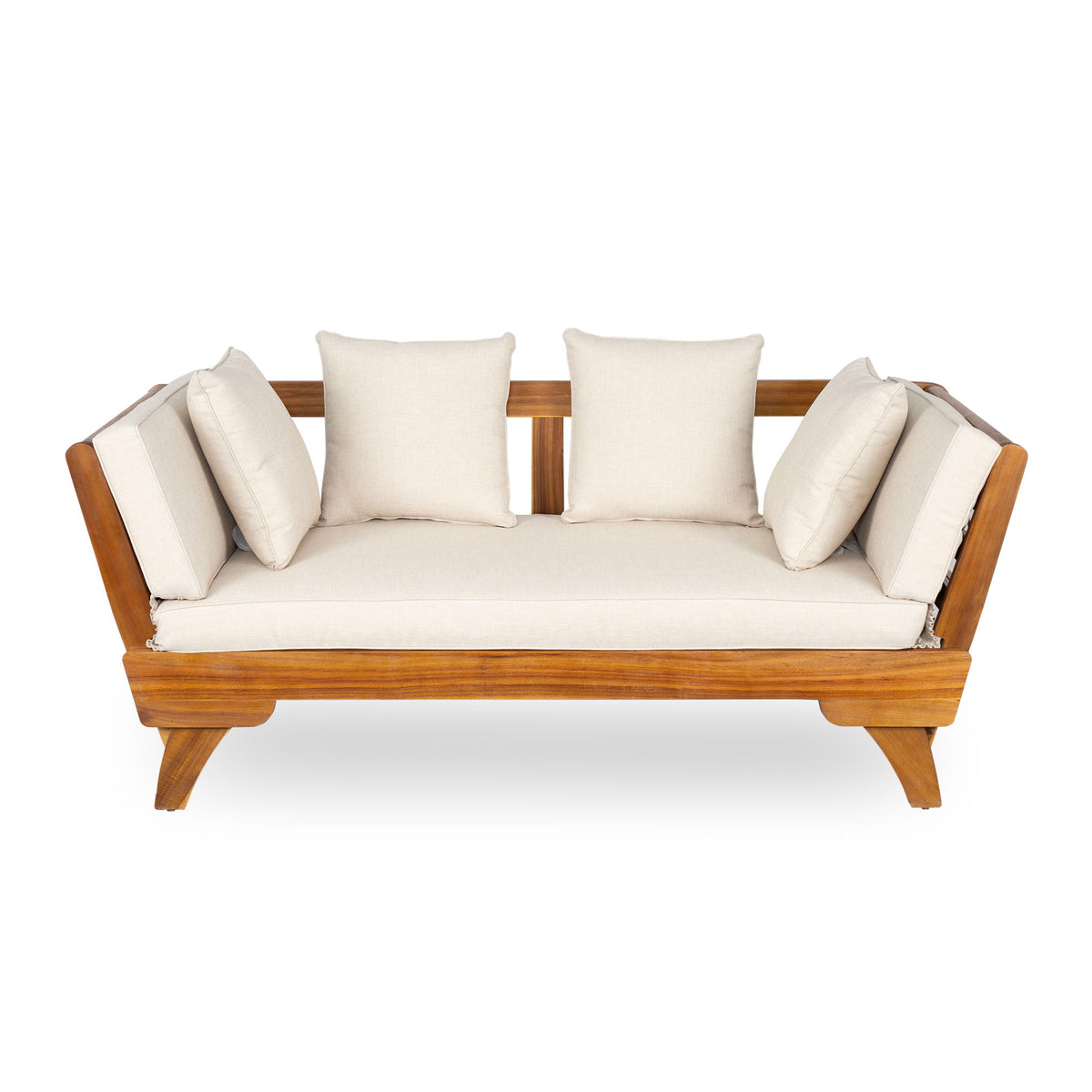 Outdoor Patio Daybed Sofa, 3 Seat Sofa With Foldable Arm 4 Back Pillows