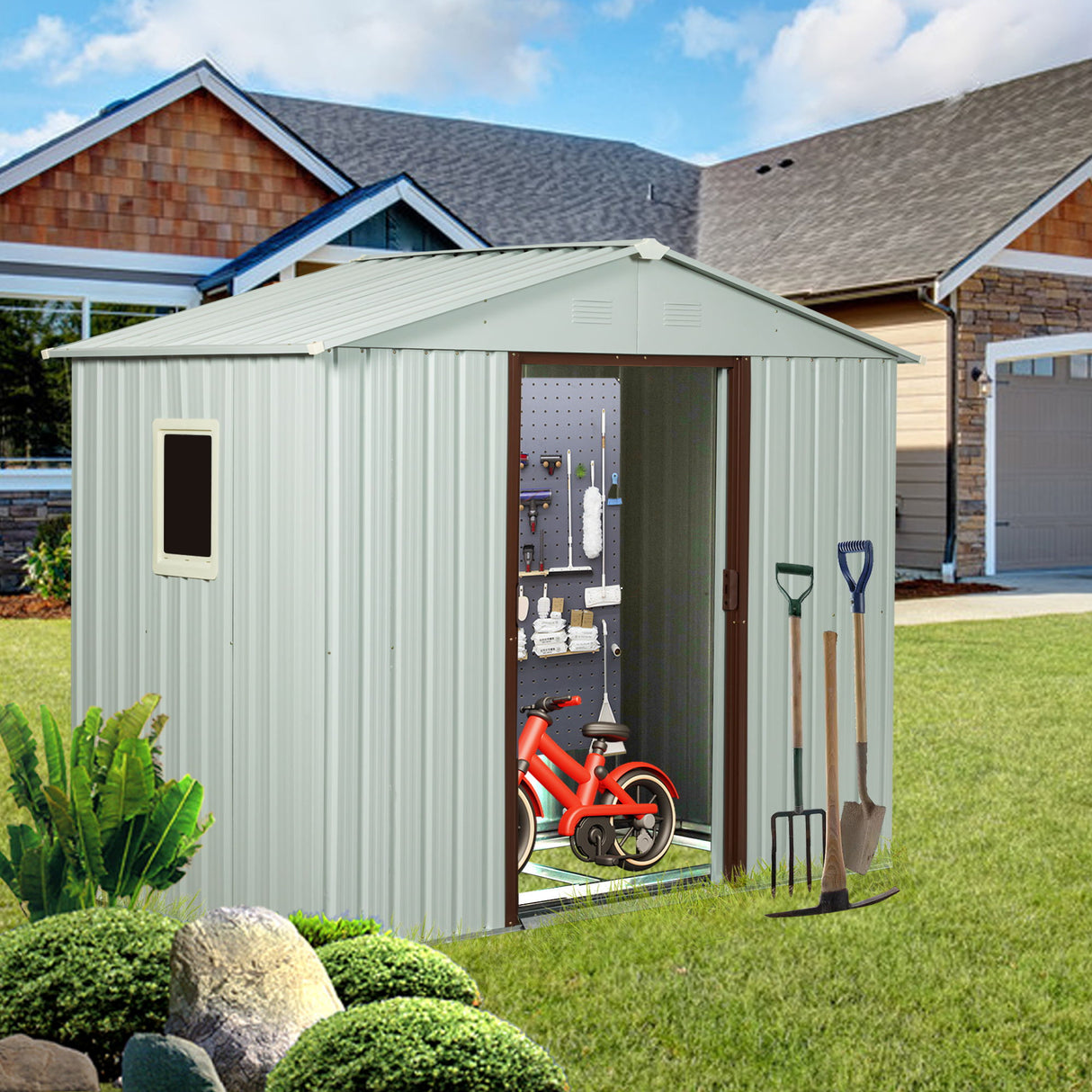 Outdoor Metal Storage Shed Garden Building Weather Resistant Steel 7.5x4ft