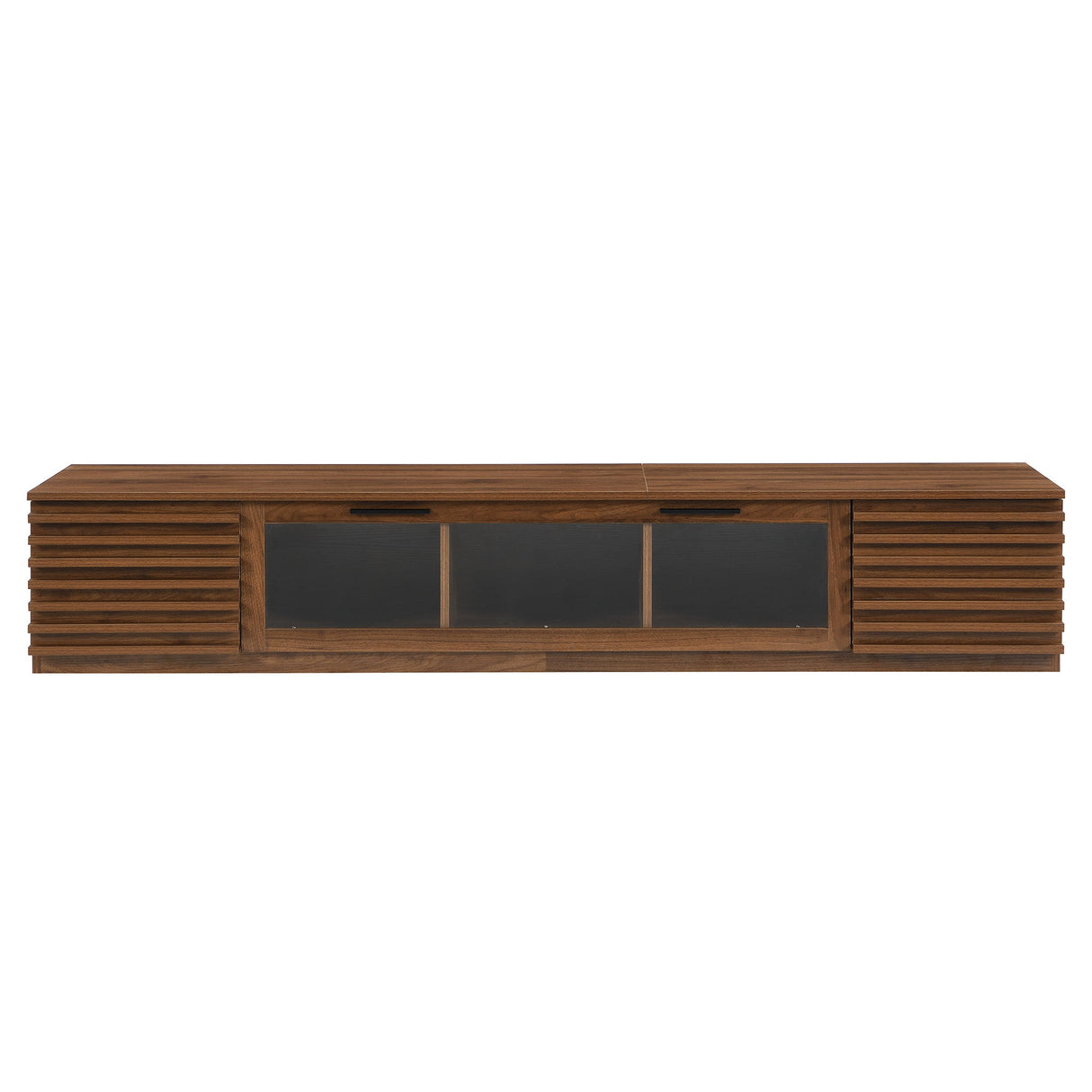 TV Stand With LED Lighting, Soft Closing Hinges, Cable Management - Walnut