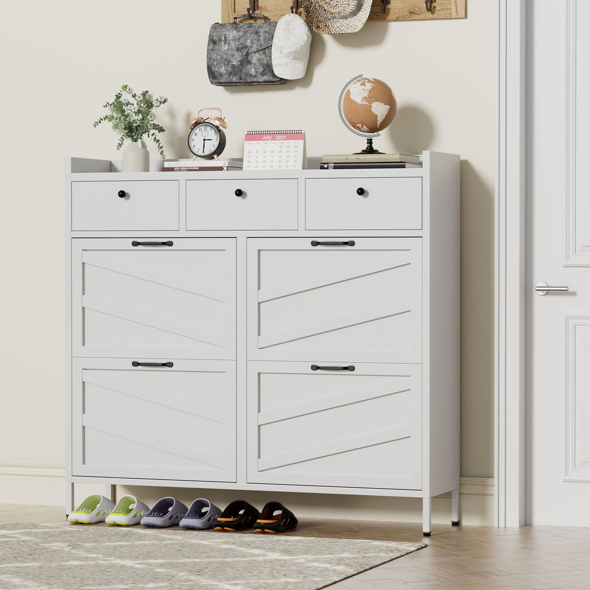 Shoe Cabinet With Flip Drawers