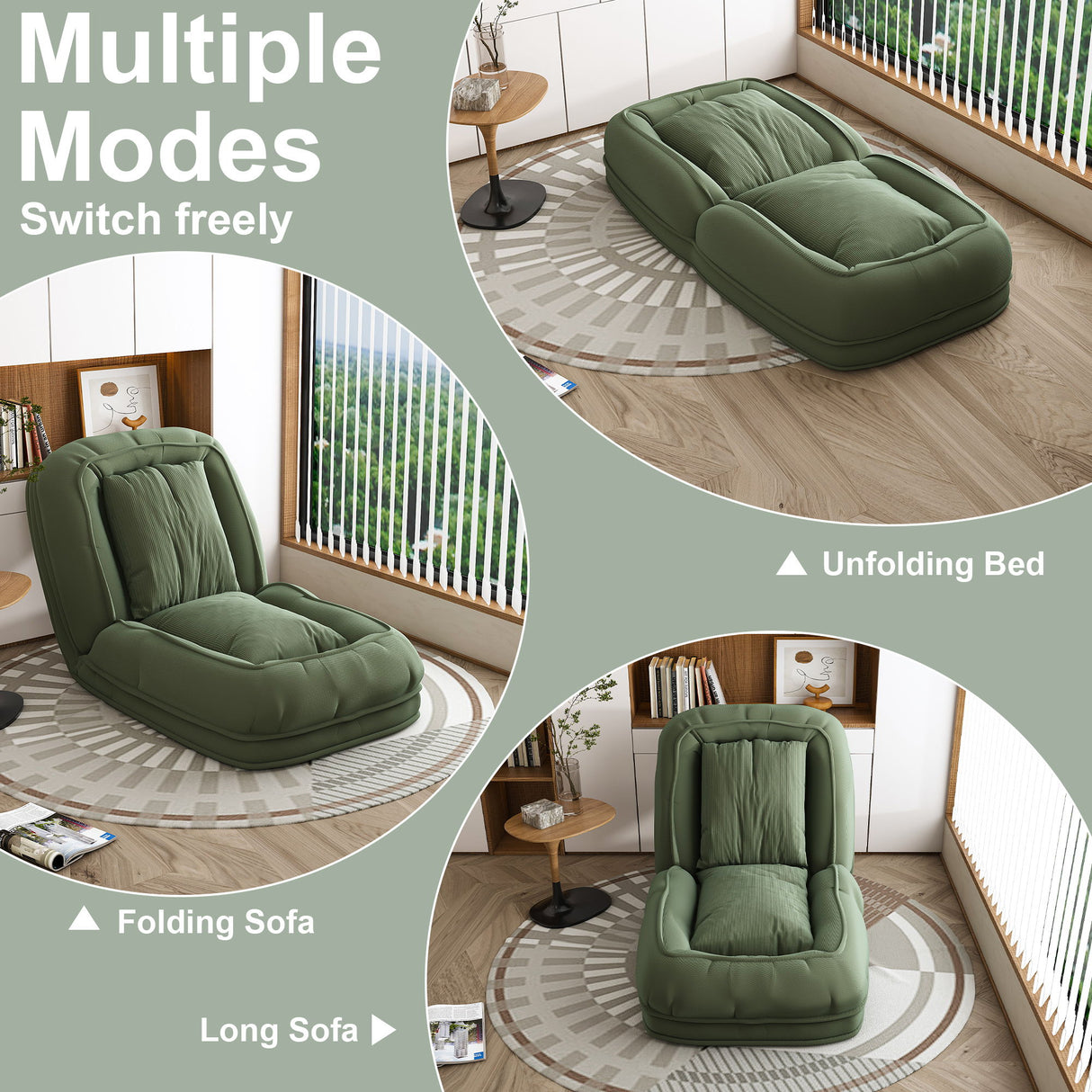 Upholstered Foldable Lazy Sofa Bed For Adults And Pets