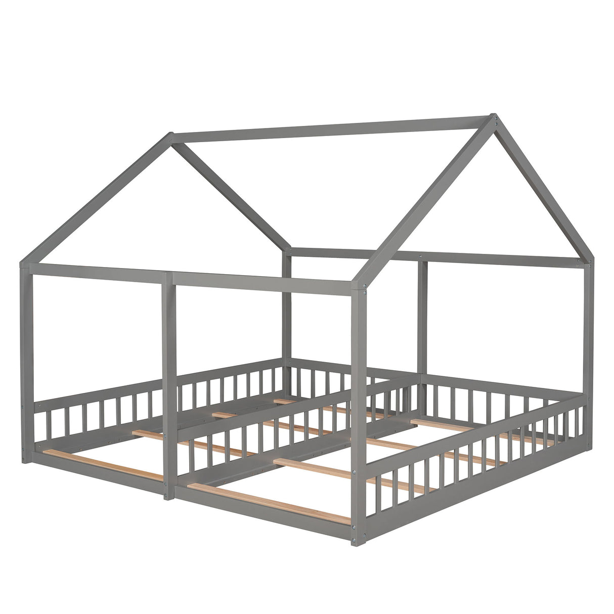 House Platform Beds, 2 Shared Beds, Metal Frame With Guardrails