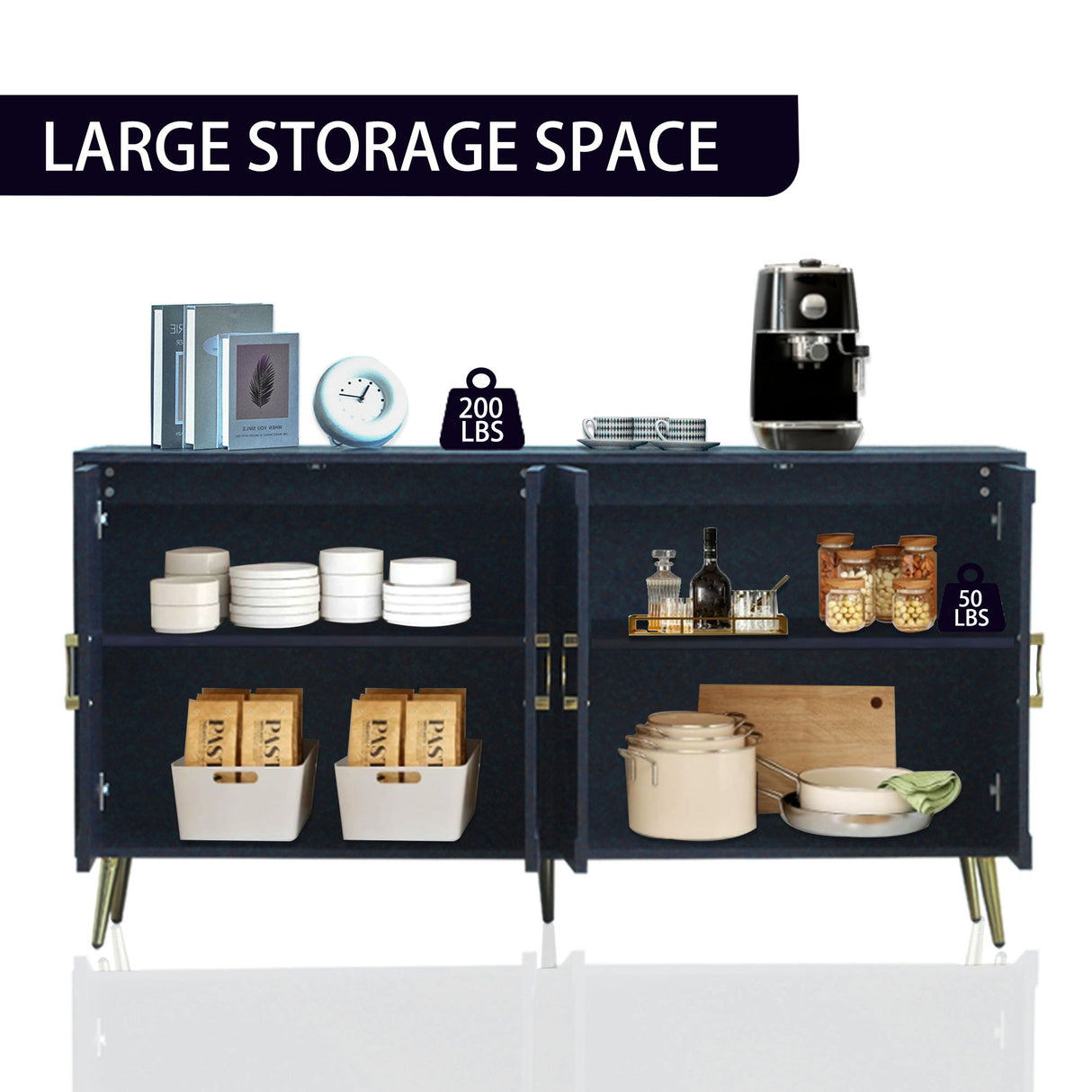 Modern Sideboard Buffet Server Cabinet Lacquered Wood Storage 60x31in