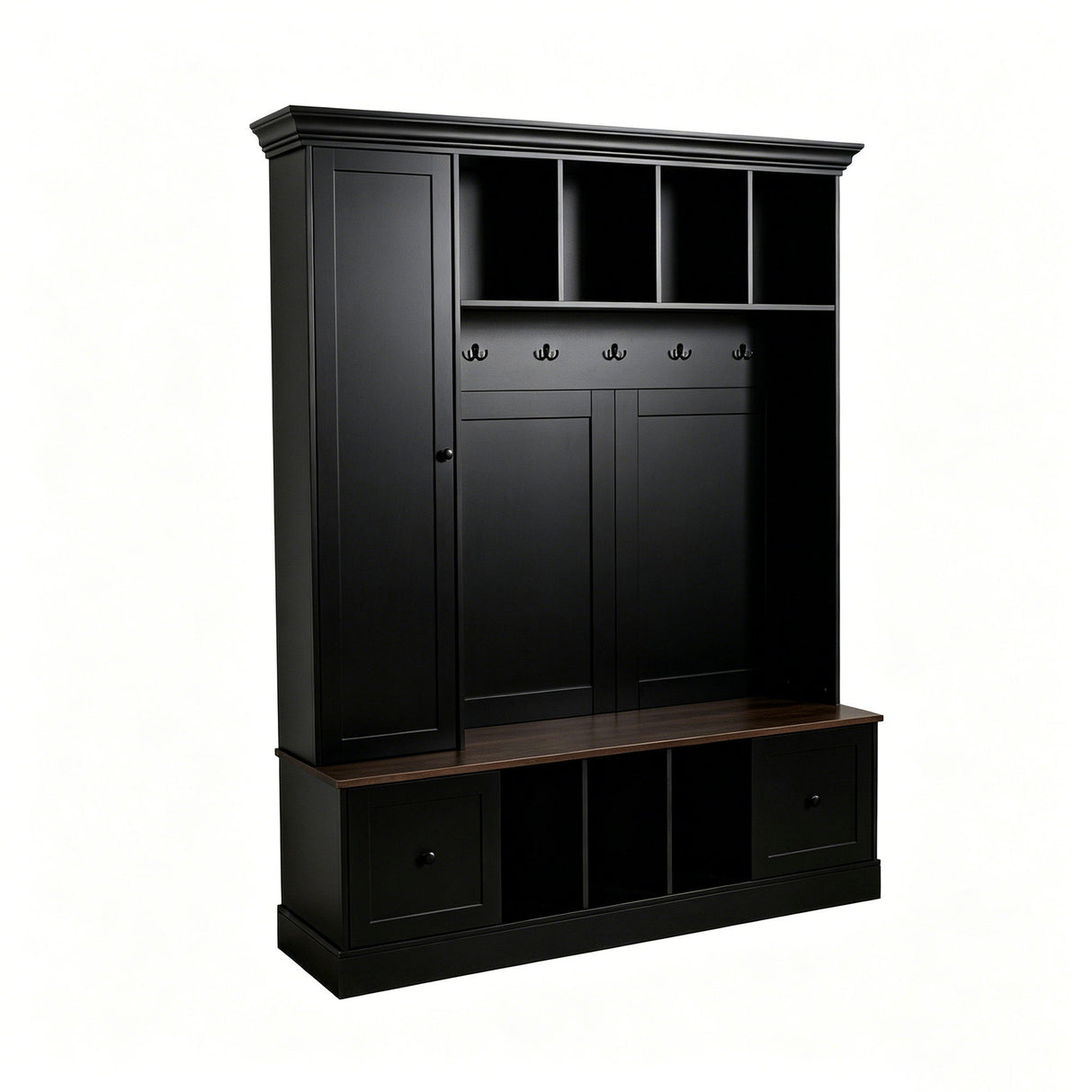 Hall Tree With Shoe Storage Bench, Entryway Coat Rack With 5 Hooks