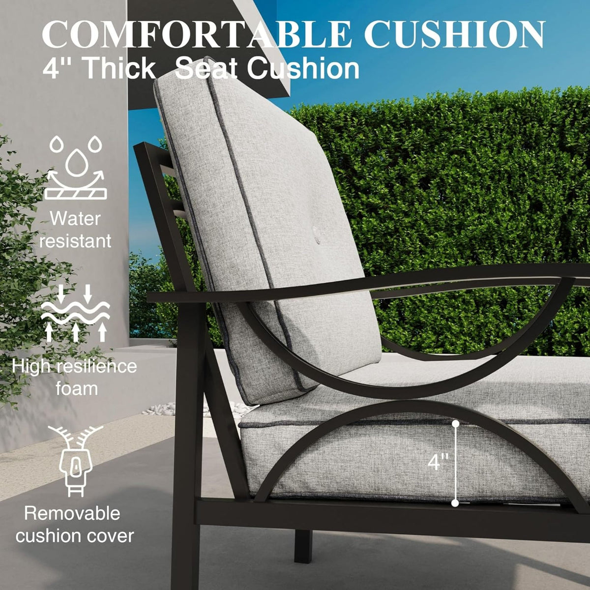 3 Piece Patio Furniture Set With Thick Cushions, Coffee Table For Backyard - Gray / Black