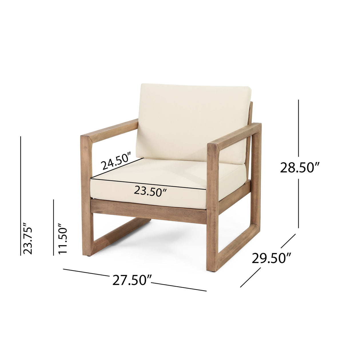 Outdoor Acacia Wood Patio Club Chair, Wood Patio Furniture, Waterproof Thick Cushion Deep Seating For Porch - Brown Wash / Beige