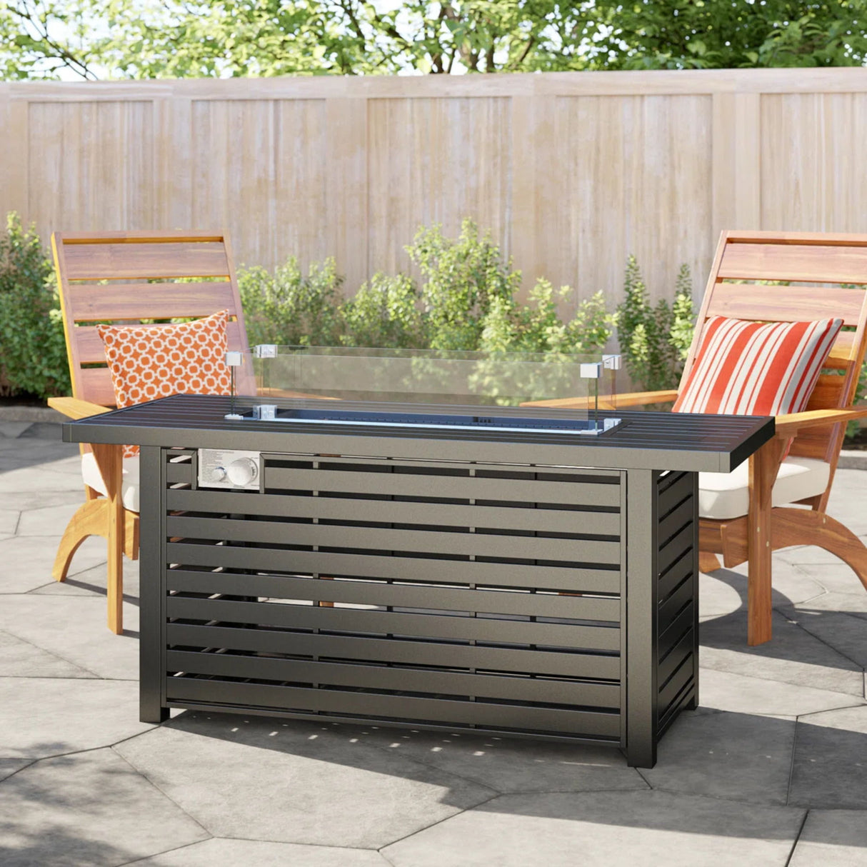 Propane Outdoor Fire Pit Table Steel Modern Patio Furniture 42x25in