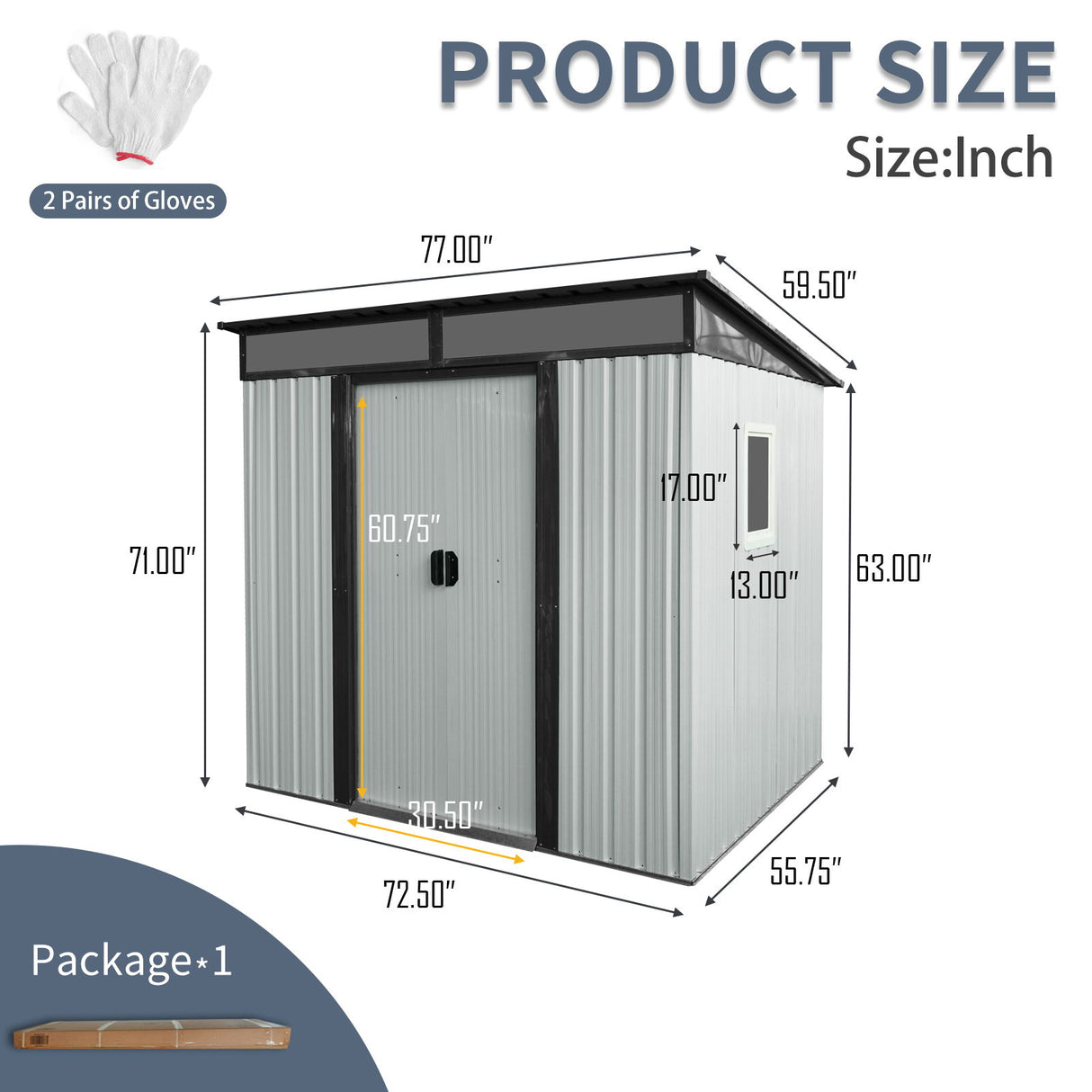 Outdoor Metal Storage Shed Garden Building with Window in Galvanized Steel