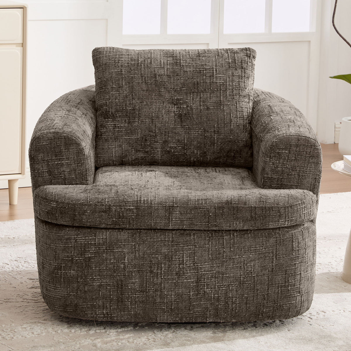 Modern Swivel Barrel Chair With Dual-Layer Cushion