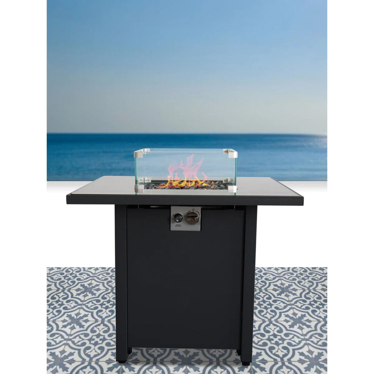 Fire Pit Table Outdoor Heater Propane Gas Burner Steel 30x25in