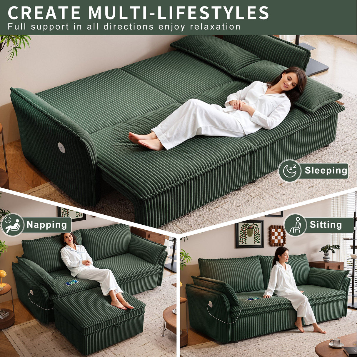 2 In 1 Convertible Sofa Bed, Multi Functional Living Room Furniture