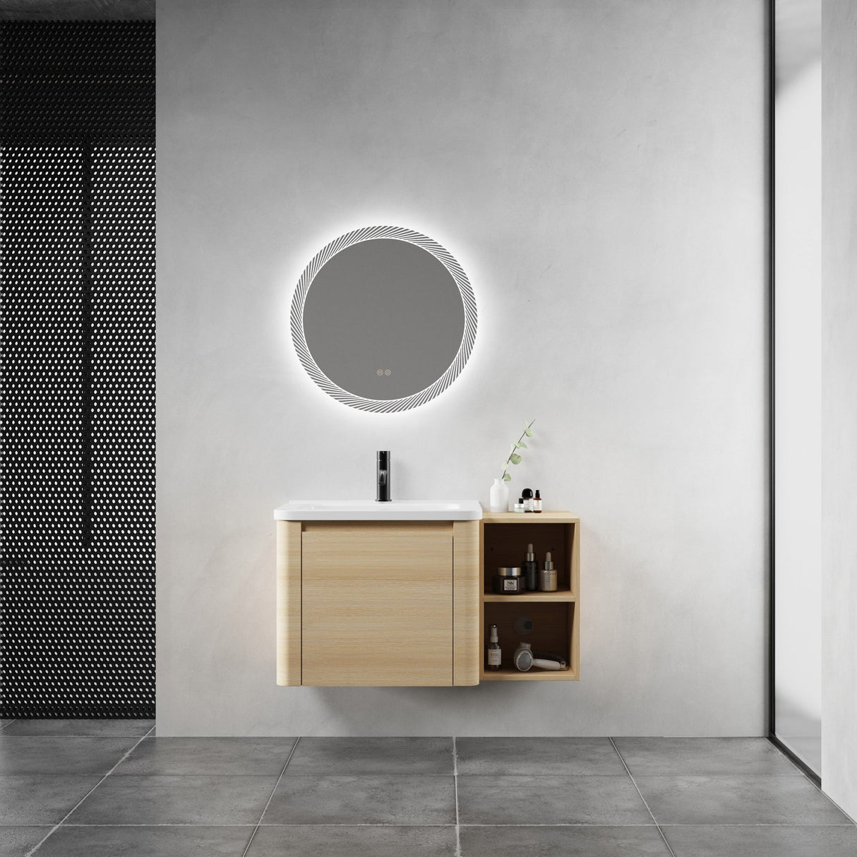 Wall Mounted Bathroom Vanity & Sink, Storage Shelves & Soft Close Door