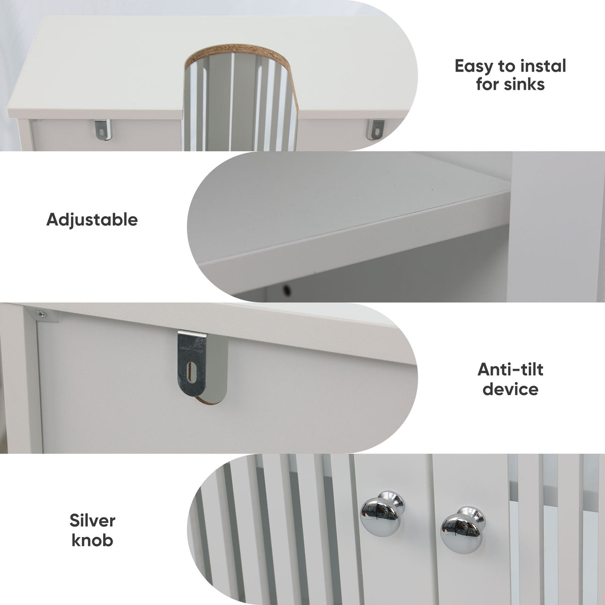 Louvered Double Door Floor Standing Bathroom Vanity Cabinet With Adjustable Shelf - White