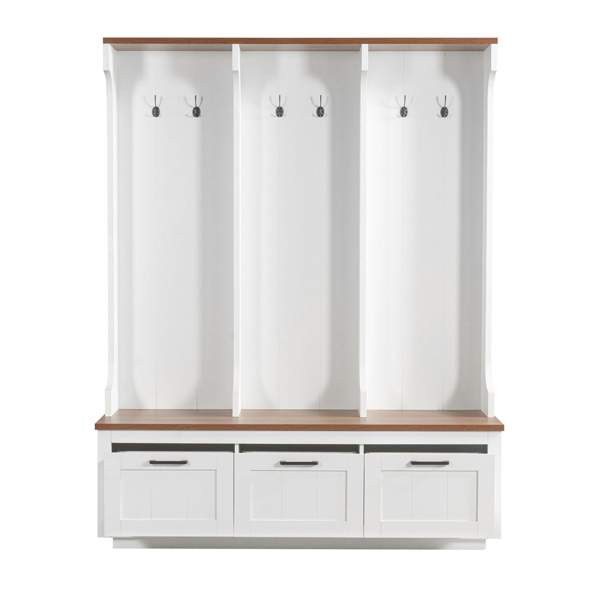 Hall Tree With Bench And Shoe Storage, 3 Large Drawers, Open Storage Shelves & Hooks