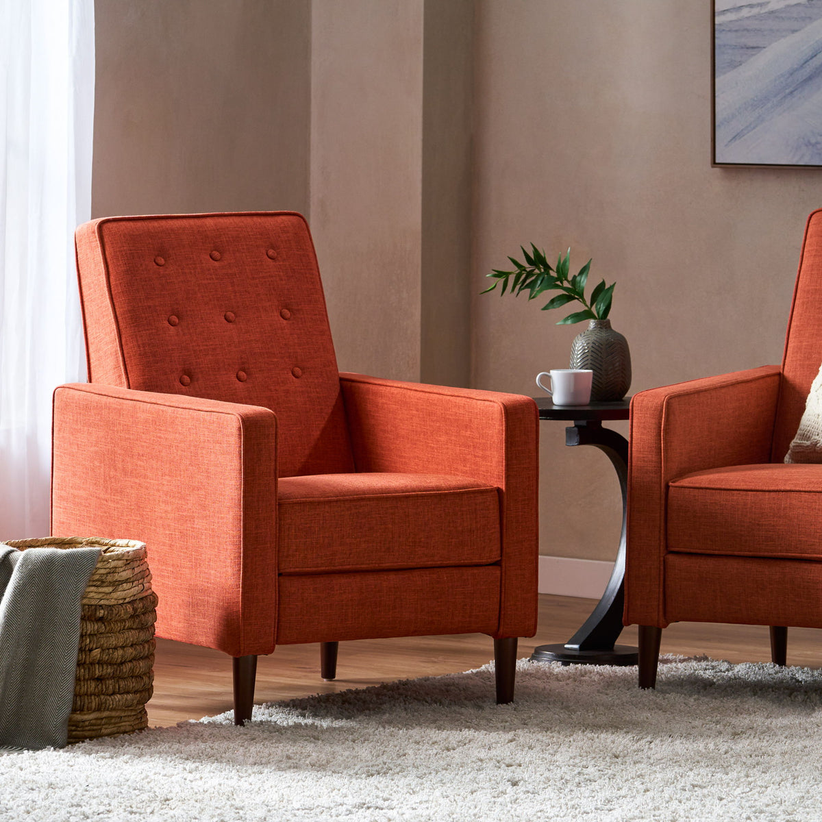 Mid-Century Modern Recliner With Button Tufted Waffle Stitch