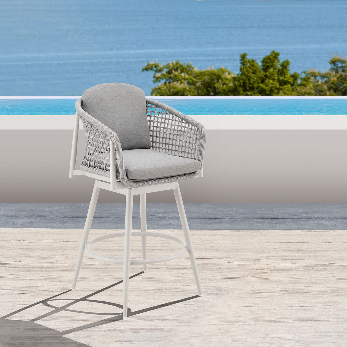 Rhodes - Outdoor Patio Swivel Counter Stool - Light Gray