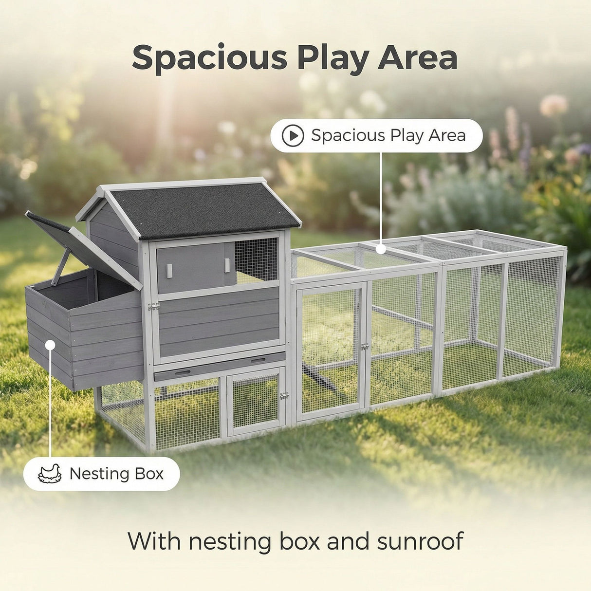 Chicken Coop With Run And Nesting Box, Large Outdoor Hen House For Backyard