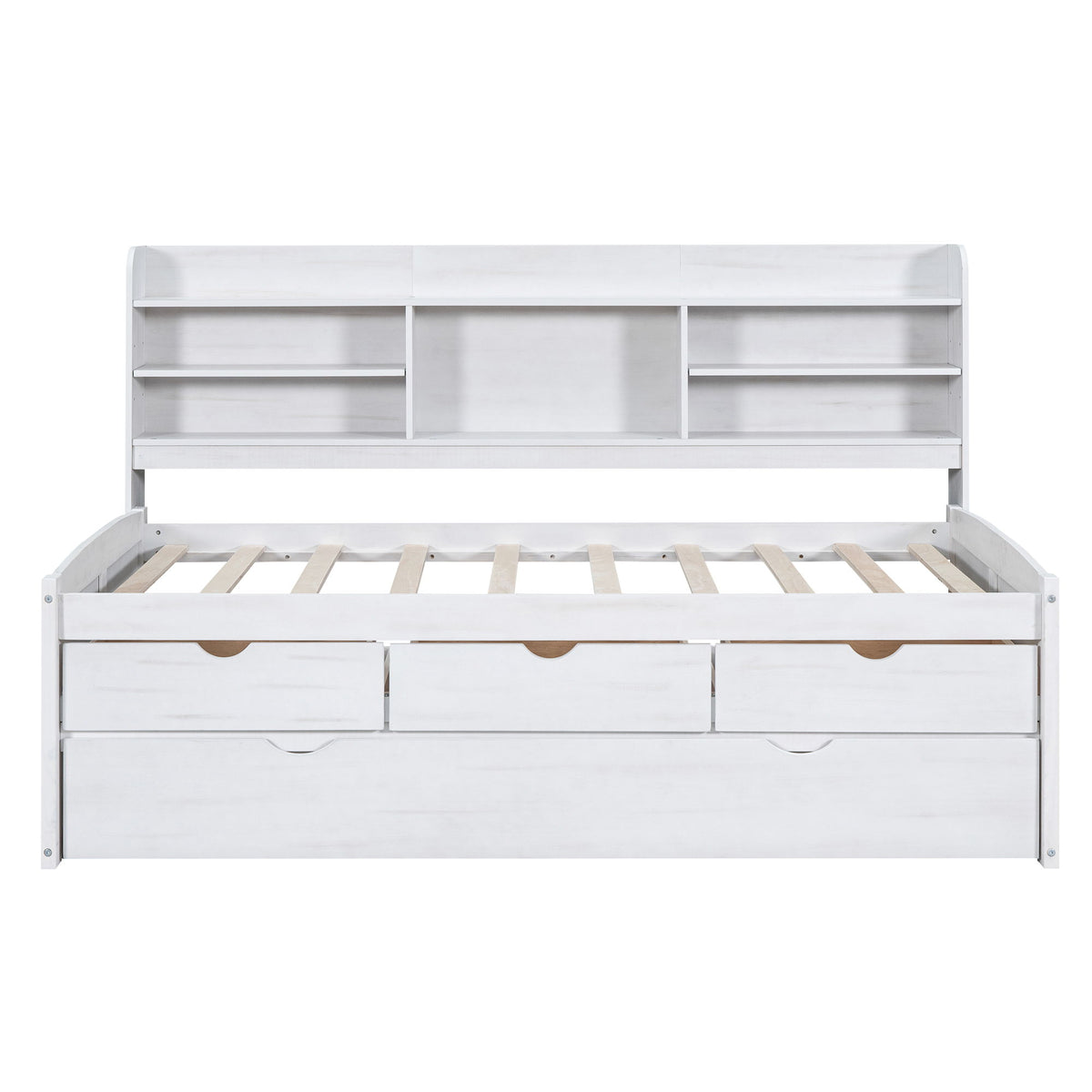 Captain Bed With Built In Bookshelves, 3 Storage Drawers, And Trundle