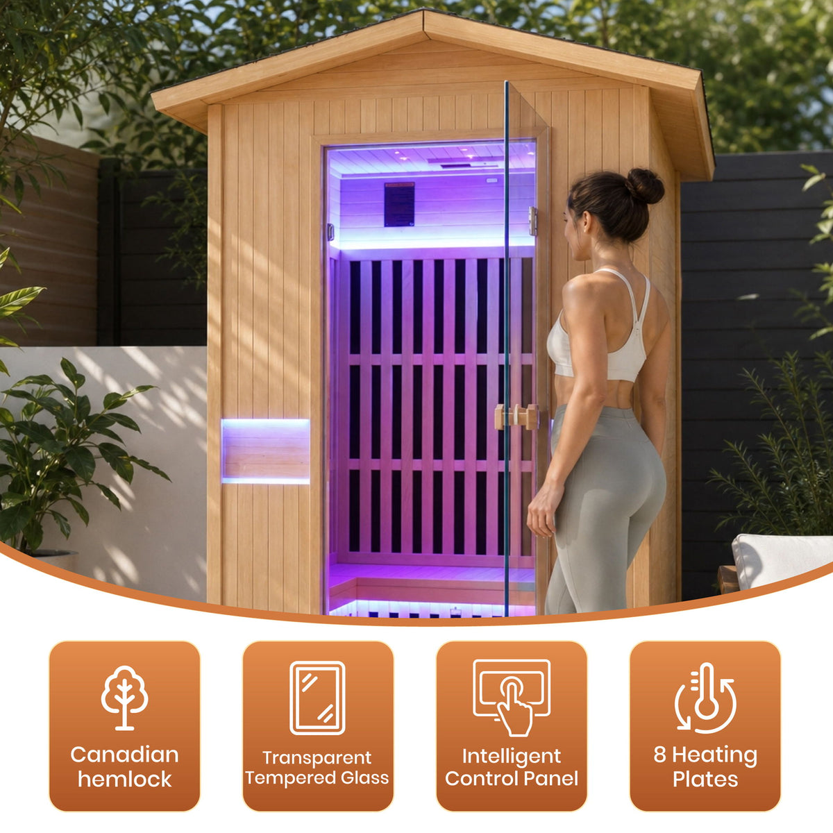 2000W Double Outdoor Far Infrared Sauna Room - Ameican White Oak