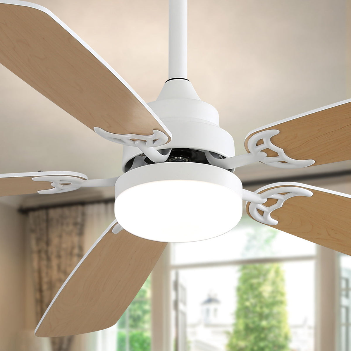 52" Ceiling Fan With LED Light, 6 Speed Remote Control, Reversible DC Motor