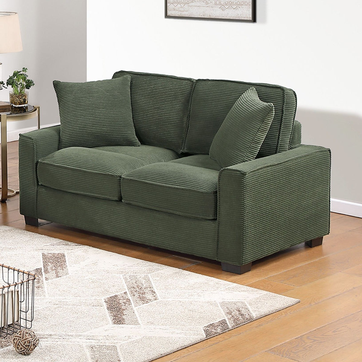 Sofa & Loveseat 2 Piece Set With Accent Pillows - Forest Green