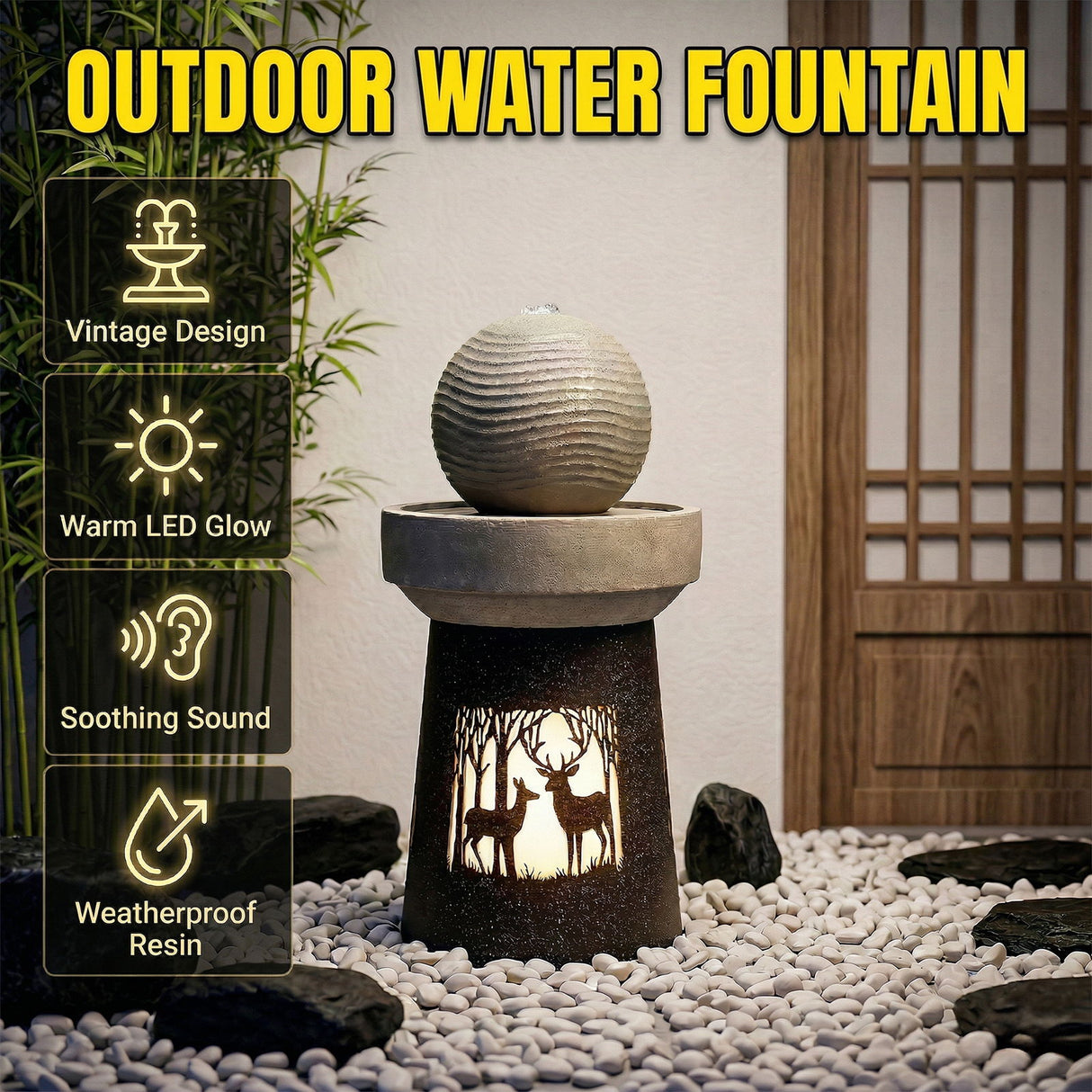 Outdoor Garden Lantern With Warm LED Light Deer Silhouette Decorative Landscape Light For Patio - White / Gray