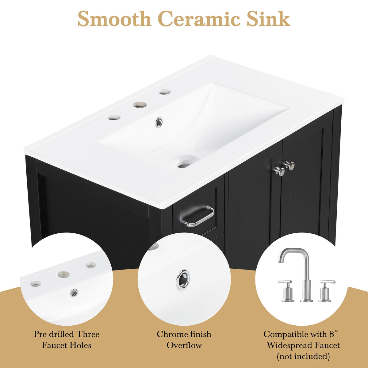 Bathroom Vanity With Sink Top, Bathroom Vanity Cabinet With 2 Doors And 2 Drawers, Open Shelf