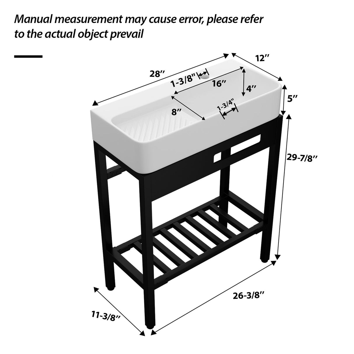 Inspired Console Sink With Built In Washboard, Overflow & Sleek Legs, 28" X 12" - White / Black