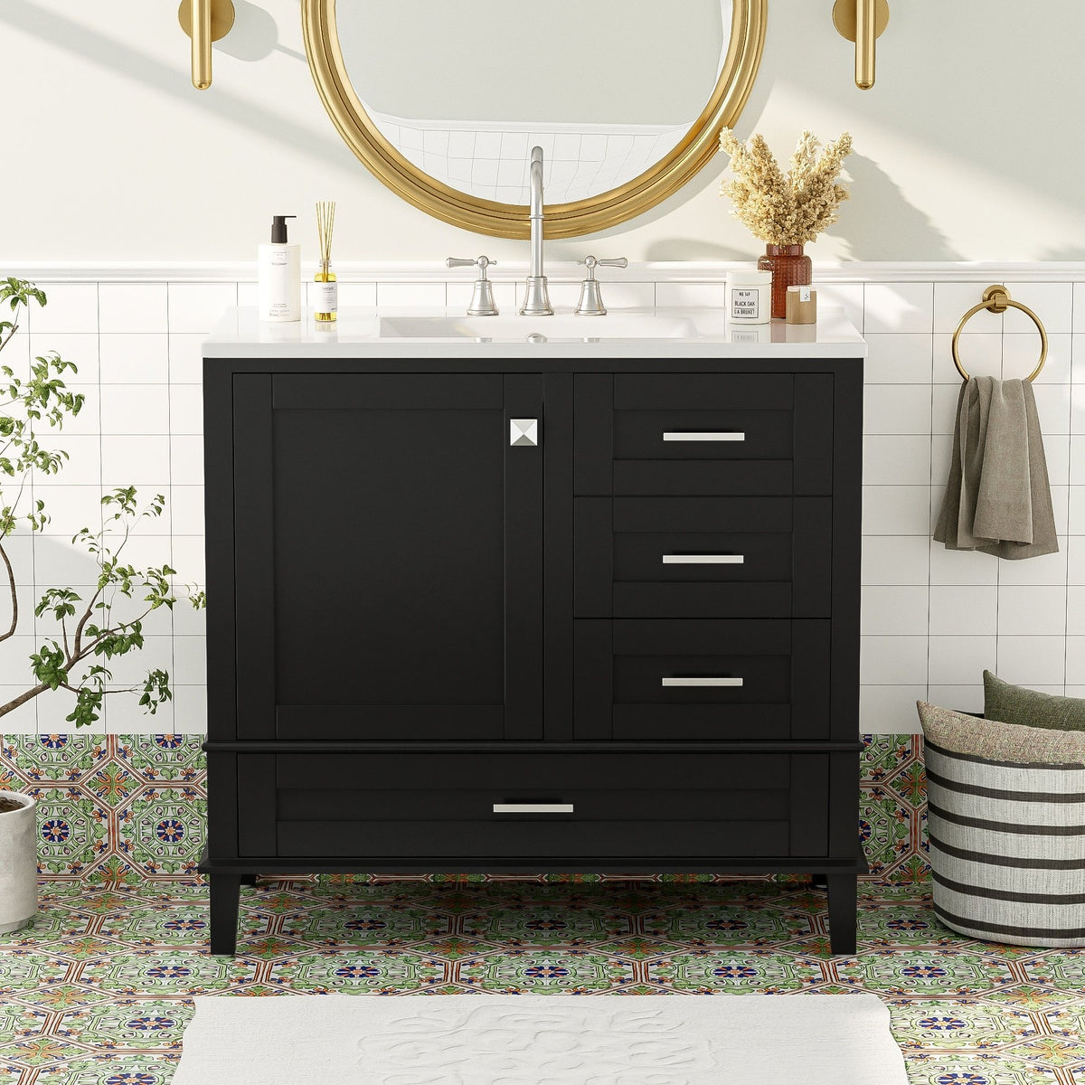 Bathroom Vanity, Modern Bathroom Cabinet With Sink Combo Set, Bathroom Storage Cabinet With A Soft Closing Door And 3 Drawers, Solid Wood Frame
