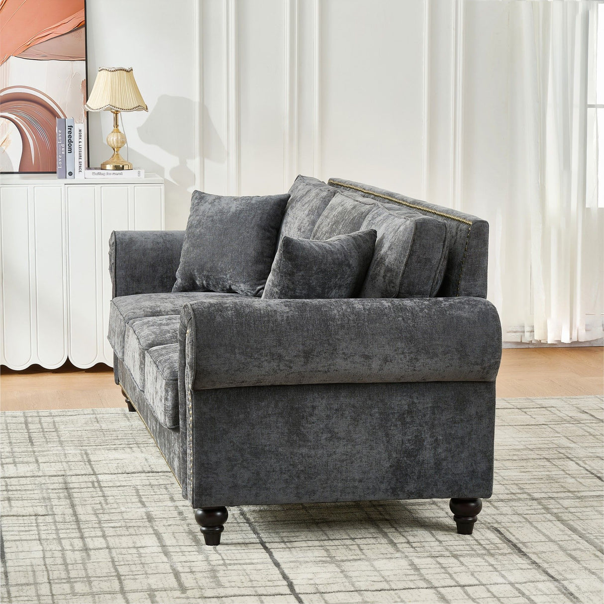 Modern 3 And 2 Seater Sofa With Rolled Arms, Tufted Upholstered Couch