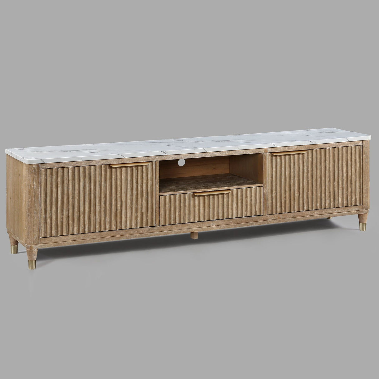 Fluted TV Stand With Accents - Natural Wood / White