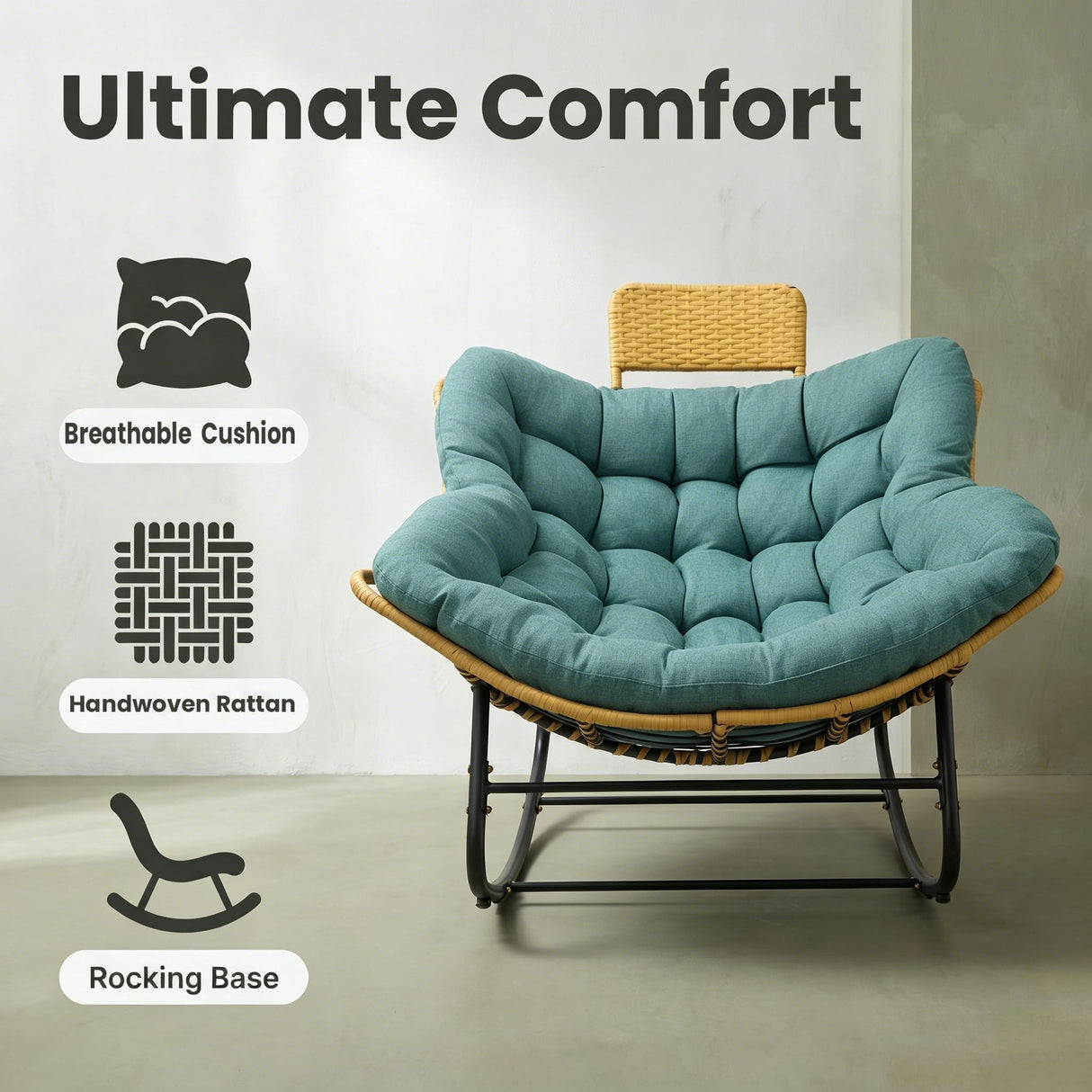 Oversized Papasan Rocking Chair Outdoor With Thick Cushion